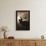 Elk Sunrise Black Framed Print Wall Art