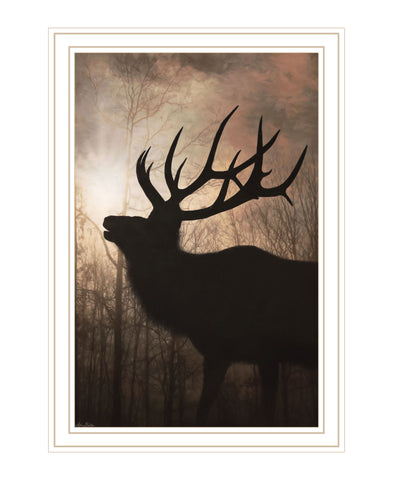 Elk Sunrise White Framed Print Wall Art