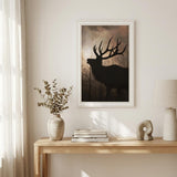 Elk Sunrise White Framed Print Wall Art