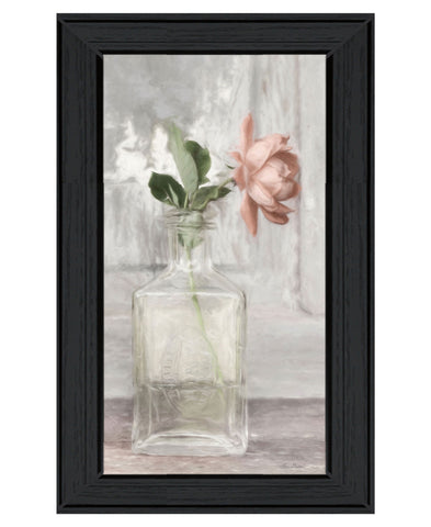 Cottage Peach Rose Black Framed Wall Art