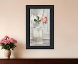 Cottage Peach Rose Black Framed Wall Art
