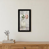 Cottage Peach Rose Black Framed Print Wall Art