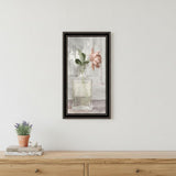 Cottage Peach Rose Black Framed Print Wall Art
