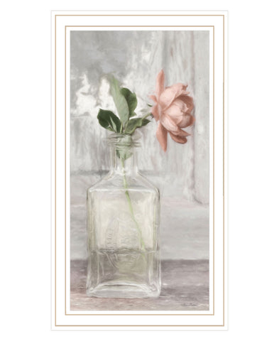 Cottage Peach Rose White Framed Print Wall Art