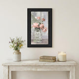 Cottage Peach Roses Black Framed Print Wall Art