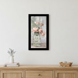 Cottage Peach Roses Black Framed Print Wall Art