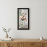 Cottage Peach Roses Black Framed Print Wall Art