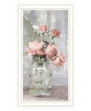 Cottage Peach Roses White Framed Print Wall Art