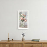 Cottage Peach Roses White Framed Print Wall Art