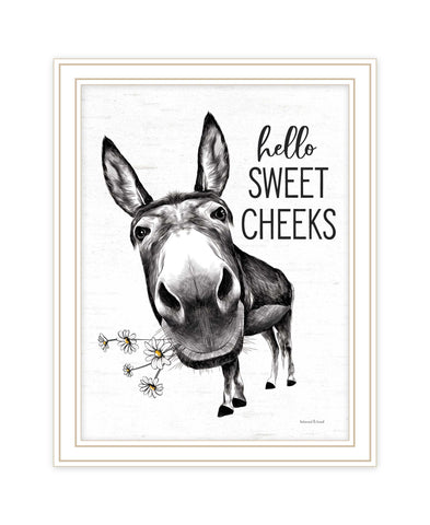 Hello Sweet Cheeks Donkey White Framed Print Bathroom Wall Art