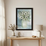 White Blooms Black Framed Print Wall Art
