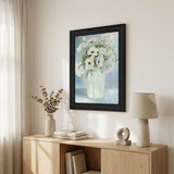 White Blooms Black Framed Print Wall Art