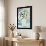 White Blooms Black Double Groove Framed Print Wall Art