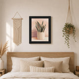Striped Bohemian Plant Black Framed Print Wall Art