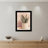 Striped Bohemian Plant Black Framed Print Wall Art