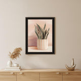 Striped Bohemian Plant Black Framed Print Wall Art
