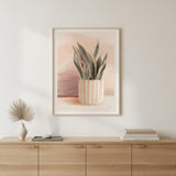 Striped Bohemian Plant White Framed Print Wall Art