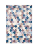 7' X 10' Ivory and Blue Geometric Distressed Area Rug