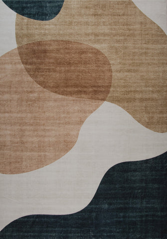 7' X 10' Beige and Green Abstract Distressed Area Rug