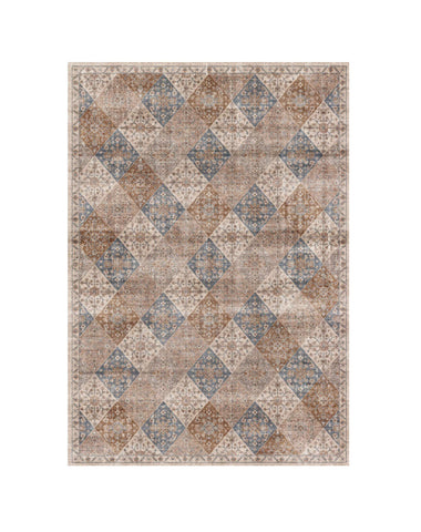 4' X 6' Brown and Blue Floral Distressed Area Rug
