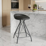 24" Gray Leather And Genuine Leather And Iron Low Back Counter Height Swivel Bar Chair
