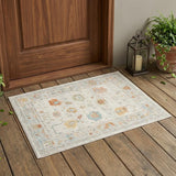 2' X 3' Blue and Orange Floral Stain Resistant Indoor Outdoor Area Rug