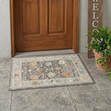 2' X 3' Gray and Orange Floral Stain Resistant Indoor Outdoor Area Rug