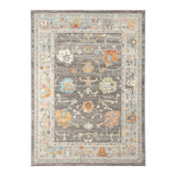 5' X 7' Gray and Orange Floral Stain Resistant Indoor Outdoor Area Rug