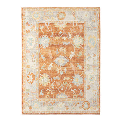 2' X 3' Blue and Orange Floral Stain Resistant Indoor Outdoor Area Rug