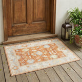 2' X 3' Blue and Orange Floral Stain Resistant Indoor Outdoor Area Rug