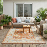 5' X 7' Blue and Orange Floral Stain Resistant Indoor Outdoor Area Rug