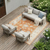 8' X 10' Blue and Orange Floral Stain Resistant Indoor Outdoor Area Rug