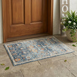 2' X 3' Blue and Orange Floral Stain Resistant Indoor Outdoor Area Rug