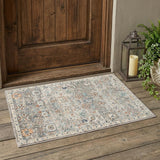 2' X 3' Blue and Orange Floral Stain Resistant Indoor Outdoor Area Rug