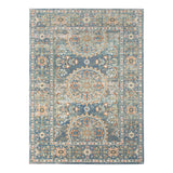 5' X 7' Blue and Orange Floral Medallion Stain Resistant Indoor Outdoor Area Rug