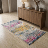 3' X 5' Gray Orange And Pink Abstract Distressed Area Rug