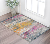3' X 5' Gray Orange And Pink Abstract Distressed Area Rug