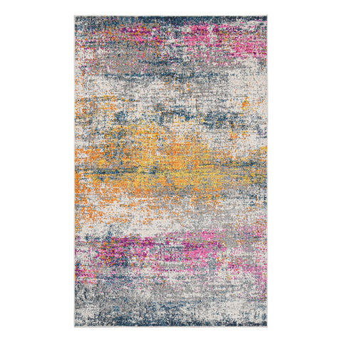3' X 5' Gray Orange And Pink Abstract Distressed Area Rug