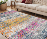 5' X 7' Orange Pink And Gray Area Rug
