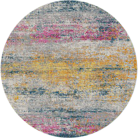 8' X 8' Orange Pink And Gray Area Rug
