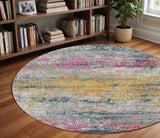 8' X 8' Orange Pink And Gray Area Rug