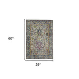 3' X 5' Blue Gray And Purple Floral Distressed Area Rug