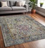 5' X 7' Gray Blue And Purple Area Rug