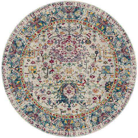 7' Gray Floral Power Loom Round Rug