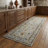 8' Gray Rust And Blue Area Rug