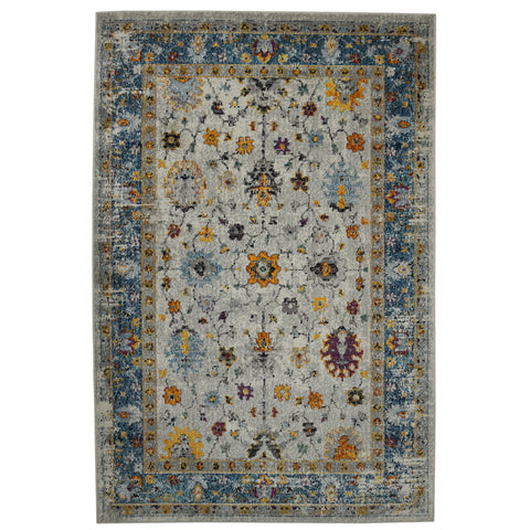 5' X 7' Gray Blue And Orange Area Rug
