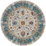7' Blue and Orange Floral Power Loom Round Rug
