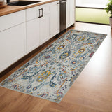 8' Gray Blue And Orange Area Rug