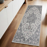 8' Gray And Dark Gray Medallion Runner Rug