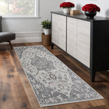 8' Gray And Dark Gray Medallion Runner Rug